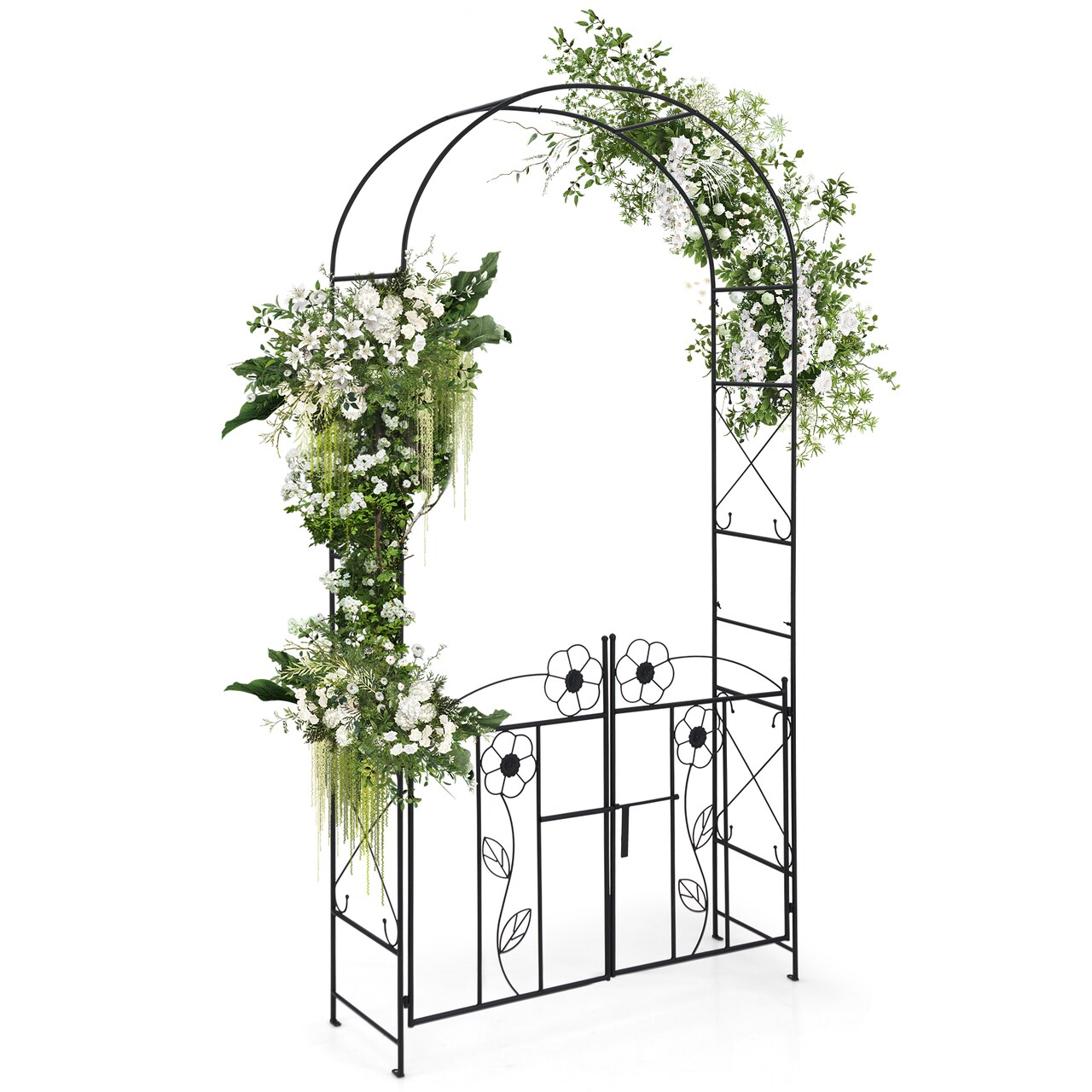 Garden Arbor with Door and Latch, 2-in-1 Outdoor Lawn Decoration